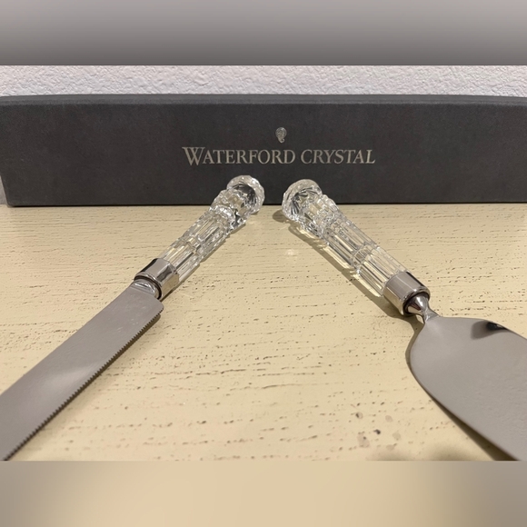 Rare Vintage Waterford Lismore Offset Cake Knife & Server Set  NIB Wedding Ready - Picture 2 of 9